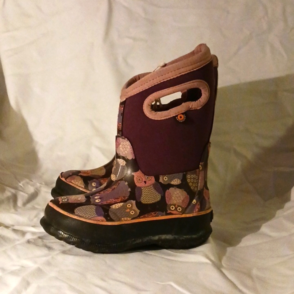Toddler purple owl bogs rain boots